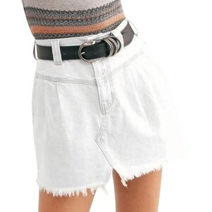 Free People‎ Western Side Car Raw Hem Denim Mini Jean Skirt In White Clay Sz 29